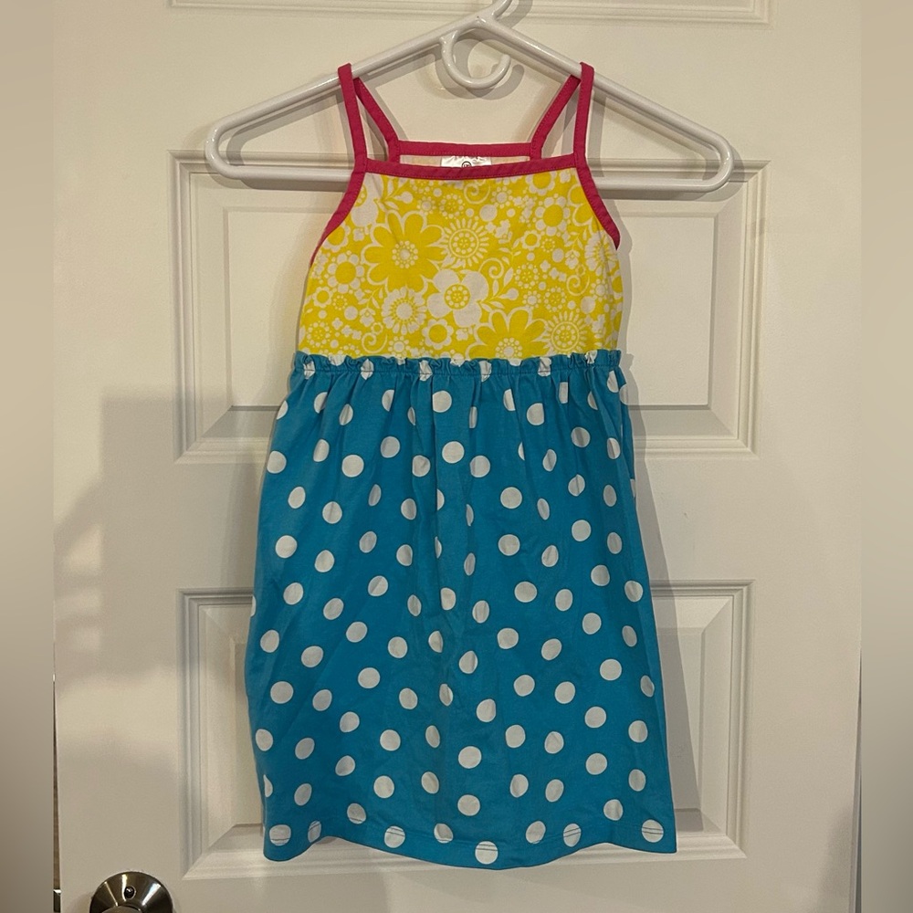 Hanna Andersson Spring Colorful Dress Yellow Floral Polka Dot Racerback Girls 6
